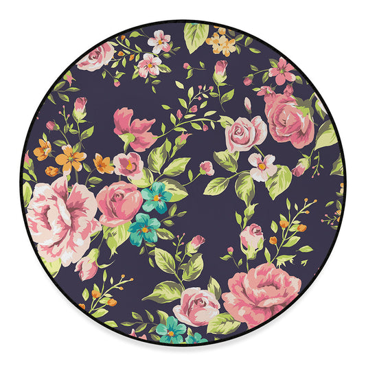 Vintage Rose Floral Flower Pattern Print Round Floor Mat