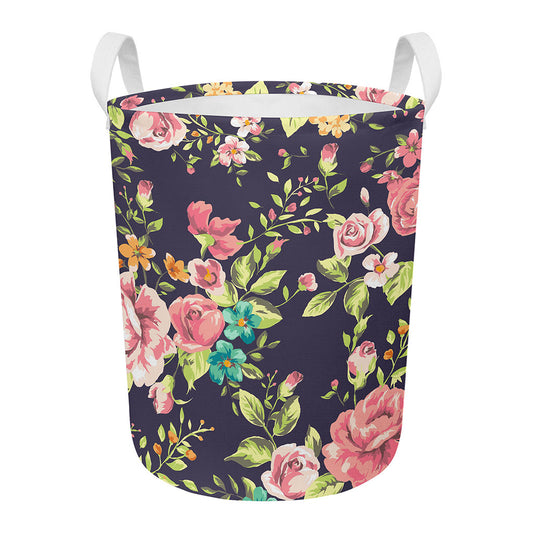 Vintage Rose Floral Flower Pattern Print Round Laundry Basket