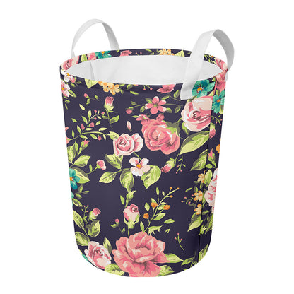 Vintage Rose Floral Flower Pattern Print Round Laundry Basket