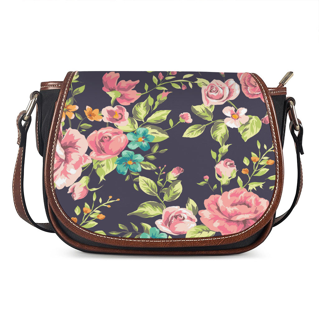 Vintage Rose Floral Flower Pattern Print Saddle Bag