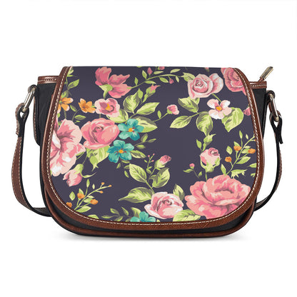 Vintage Rose Floral Flower Pattern Print Saddle Bag