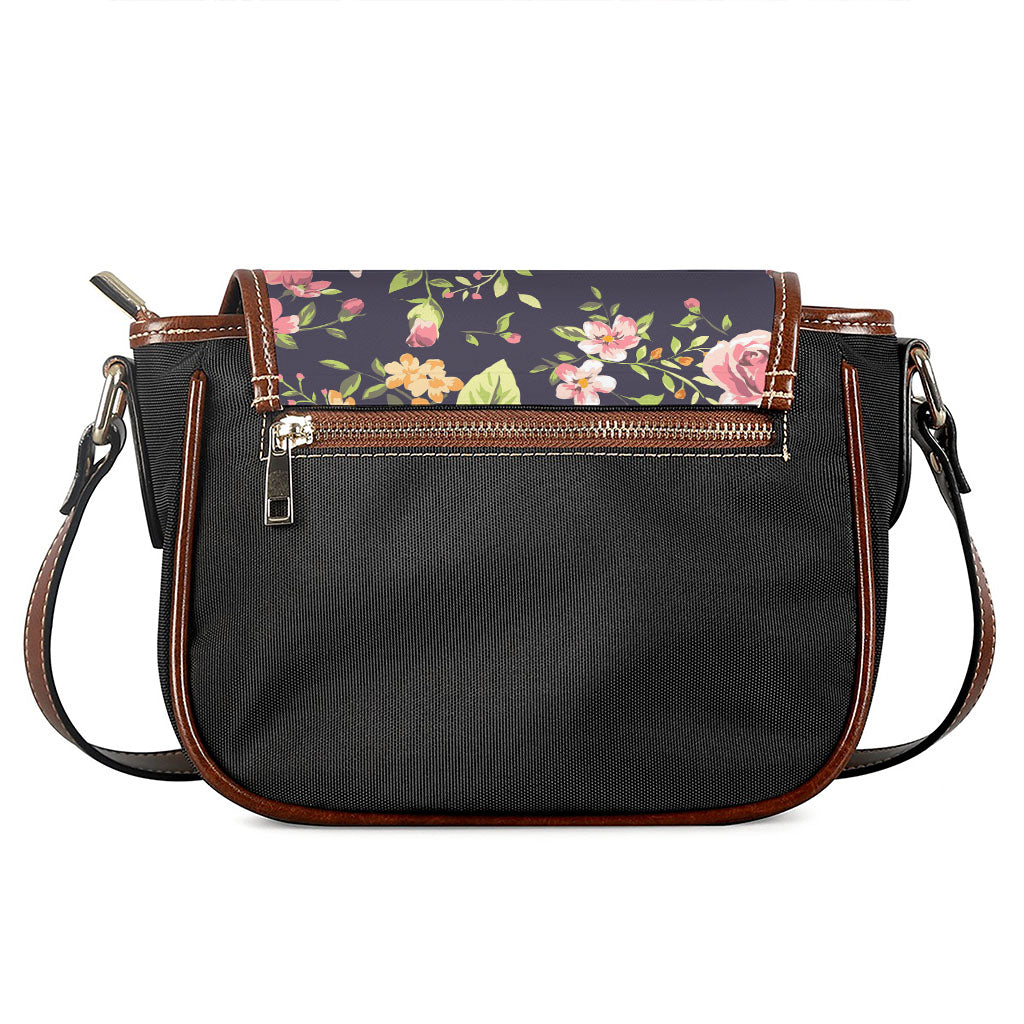 Vintage Rose Floral Flower Pattern Print Saddle Bag