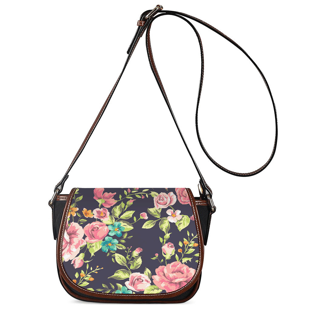 Vintage Rose Floral Flower Pattern Print Saddle Bag