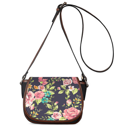 Vintage Rose Floral Flower Pattern Print Saddle Bag