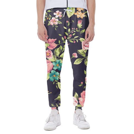 Vintage Rose Floral Flower Pattern Print Scuba Joggers