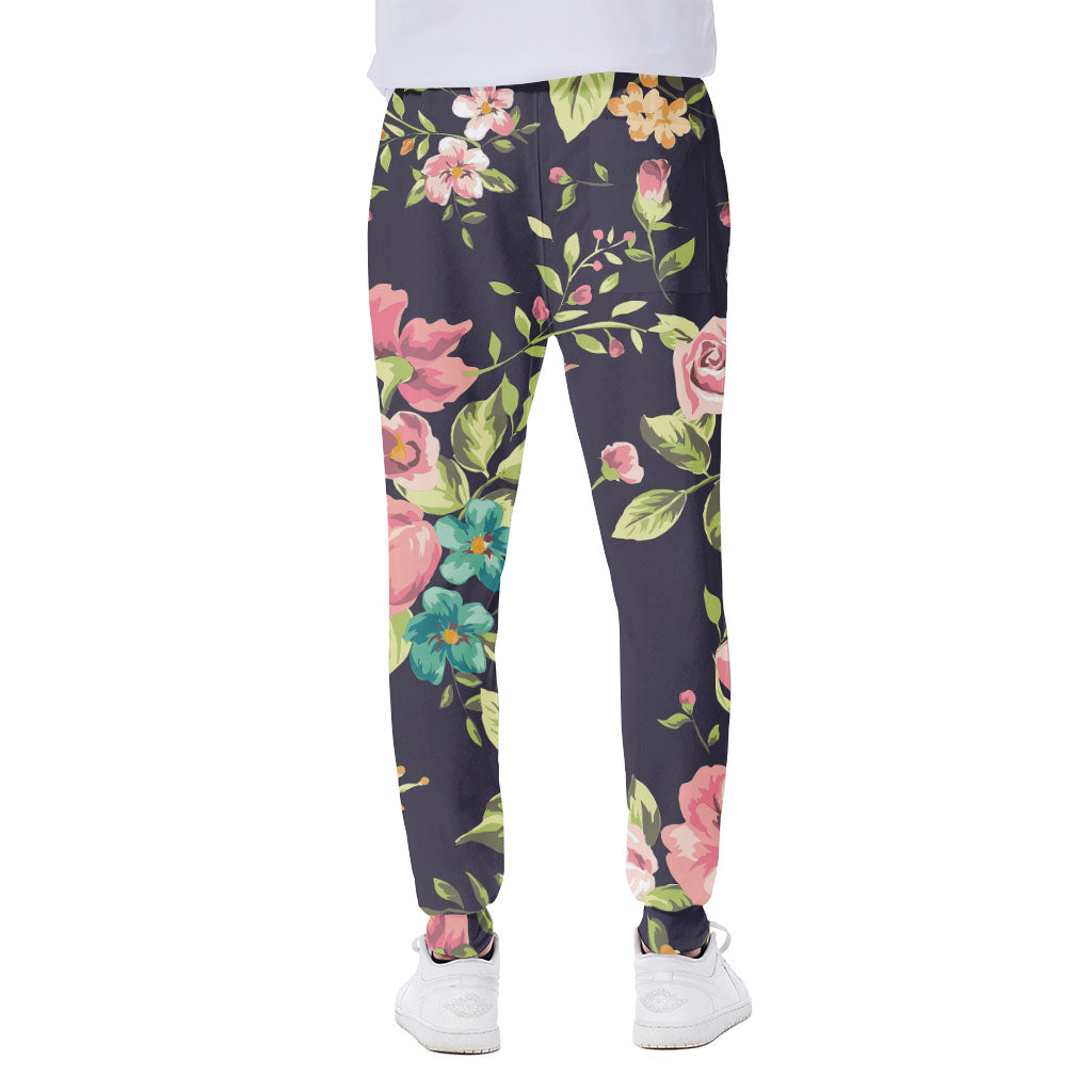 Vintage Rose Floral Flower Pattern Print Scuba Joggers