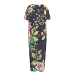 Vintage Rose Floral Flower Pattern Print Short Sleeve Long Nightdress