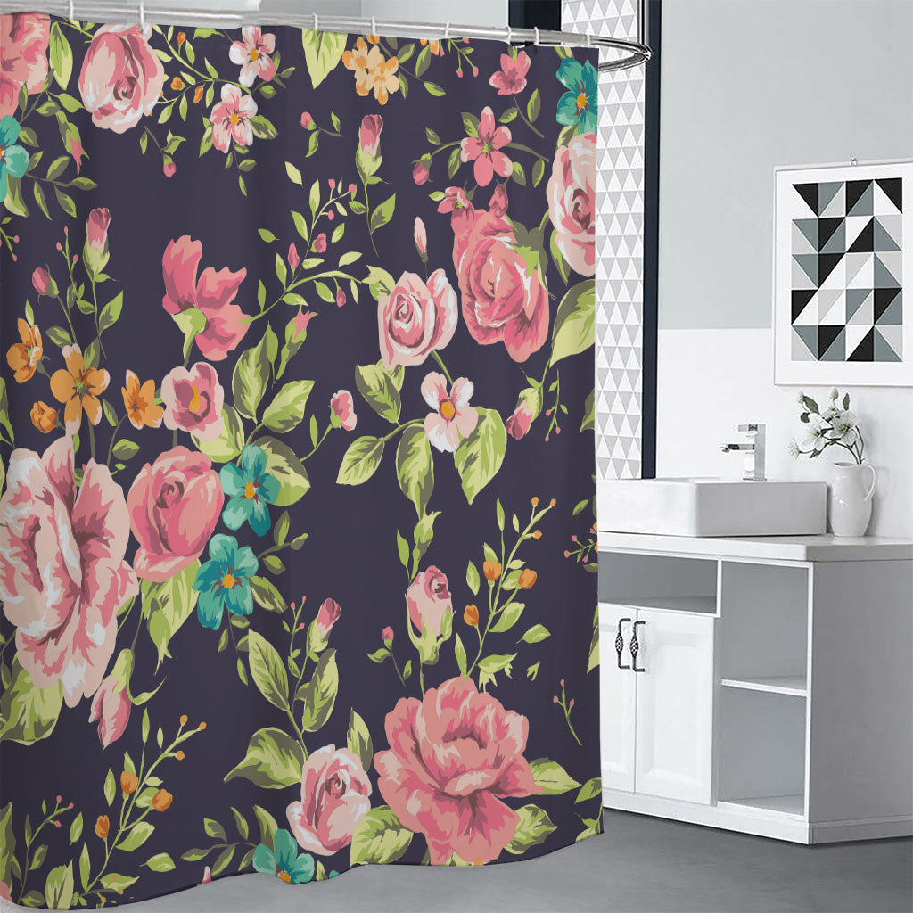 Vintage Rose Floral Flower Pattern Print Shower Curtain