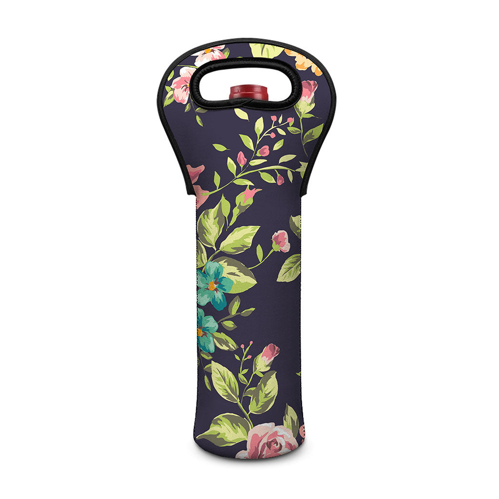 Vintage Rose Floral Flower Pattern Print Single Neoprene Wine Tote