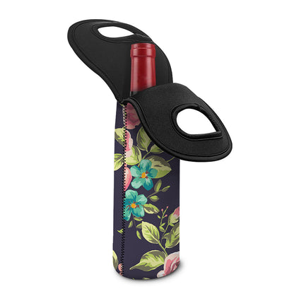 Vintage Rose Floral Flower Pattern Print Single Neoprene Wine Tote