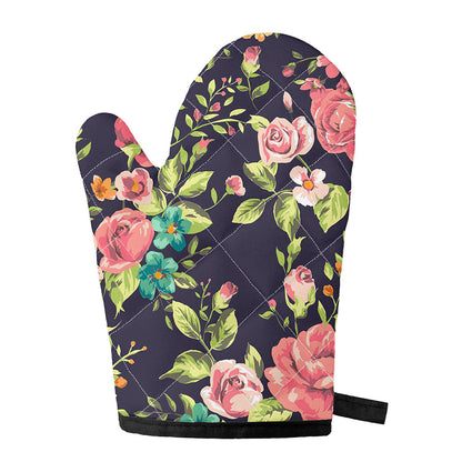 Vintage Rose Floral Flower Pattern Print Single Oven Mitt