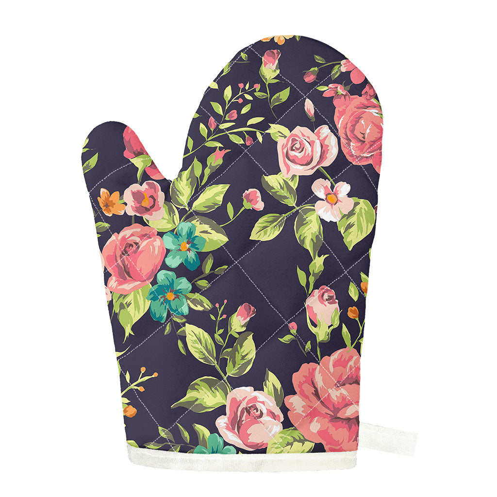 Vintage Rose Floral Flower Pattern Print Single Oven Mitt