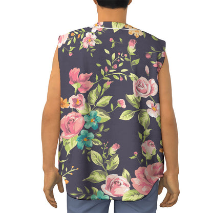 Vintage Rose Floral Flower Pattern Print Sleeveless Baseball Jersey