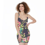 Vintage Rose Floral Flower Pattern Print Sleeveless Bodycon Dress
