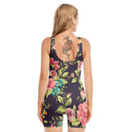 Vintage Rose Floral Flower Pattern Print Sleeveless One Piece Swimsuit