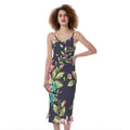 Vintage Rose Floral Flower Pattern Print Slim Fit Midi Cami Dress
