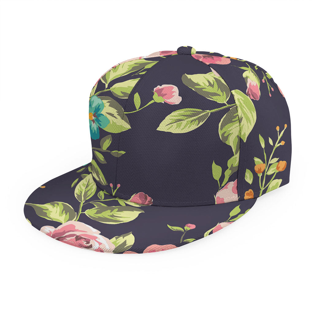 Vintage Rose Floral Flower Pattern Print Snapback Cap