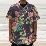 Vintage Rose Floral Flower Pattern Print Textured Short Sleeve Shirt