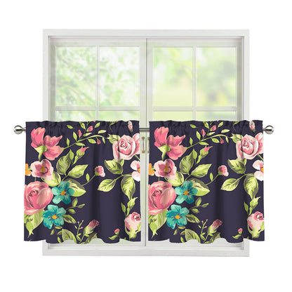 Vintage Rose Floral Flower Pattern Print Tier Curtains