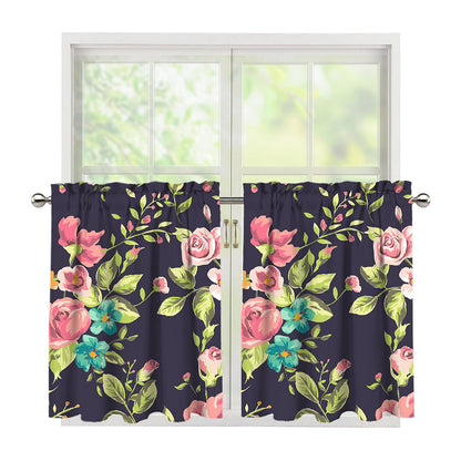 Vintage Rose Floral Flower Pattern Print Tier Curtains