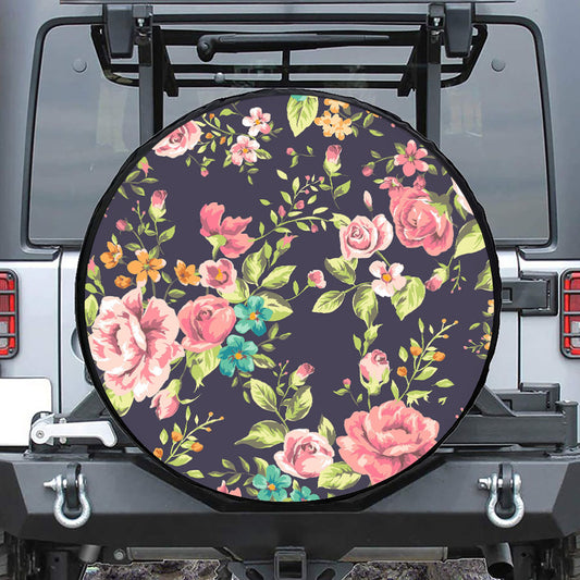 Vintage Rose Floral Flower Pattern Print Tire Cover