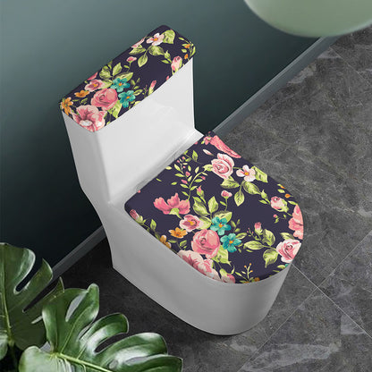 Vintage Rose Floral Flower Pattern Print Toilet Lid And Tank Cover Set