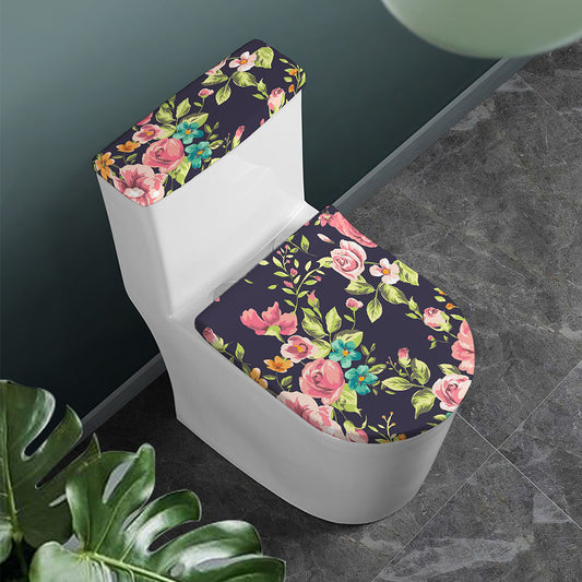 Vintage Rose Floral Flower Pattern Print Toilet Lid And Tank Cover Set