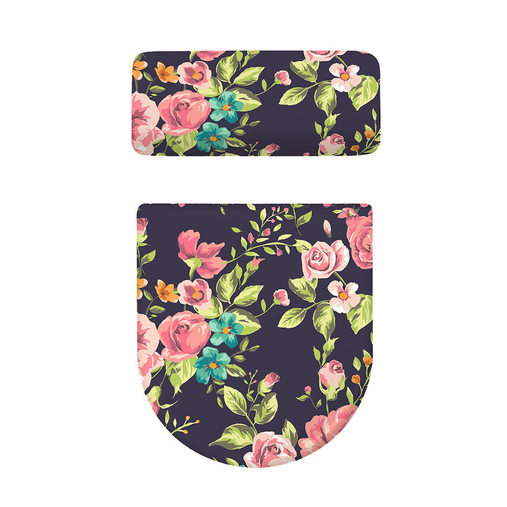 Vintage Rose Floral Flower Pattern Print Toilet Lid And Tank Cover Set