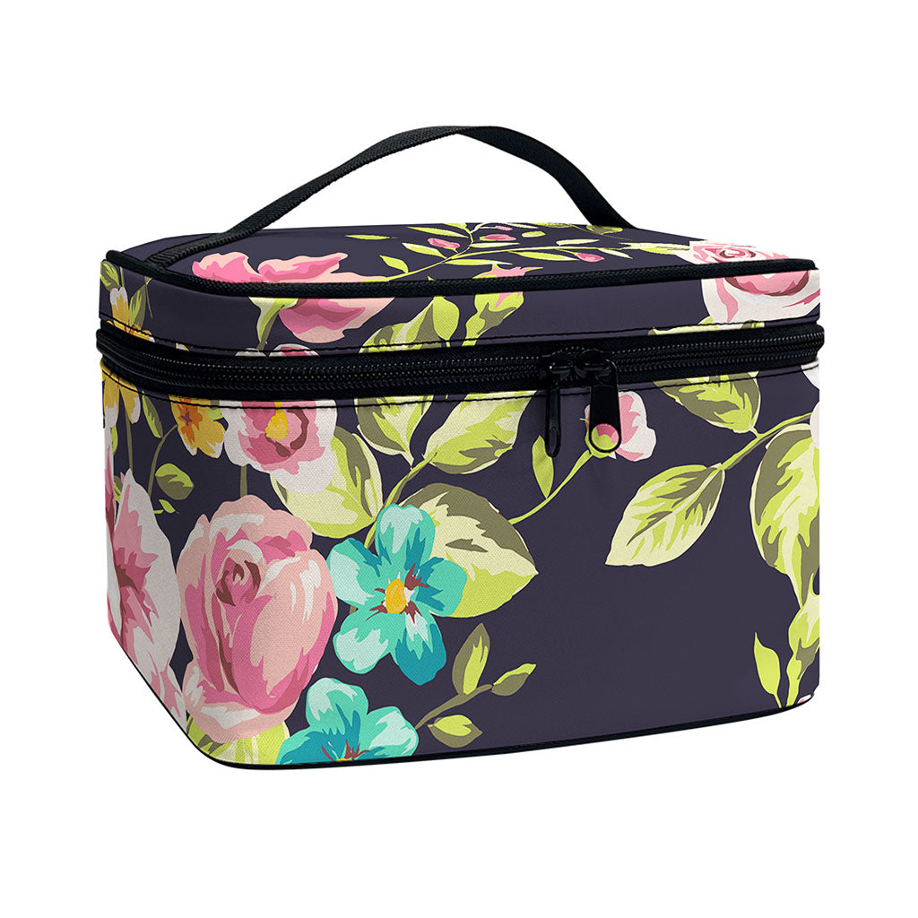 Vintage Rose Floral Flower Pattern Print Travel Makeup Bag