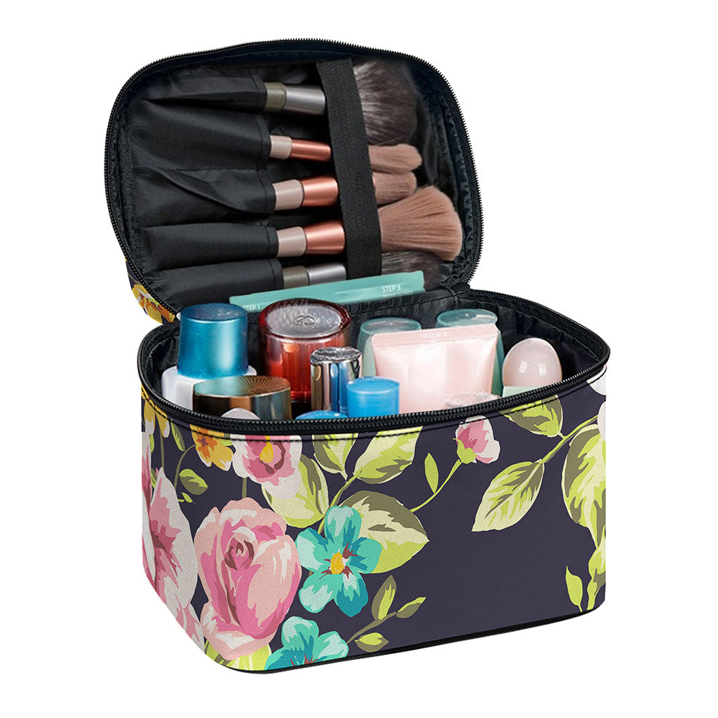 Vintage Rose Floral Flower Pattern Print Travel Makeup Bag