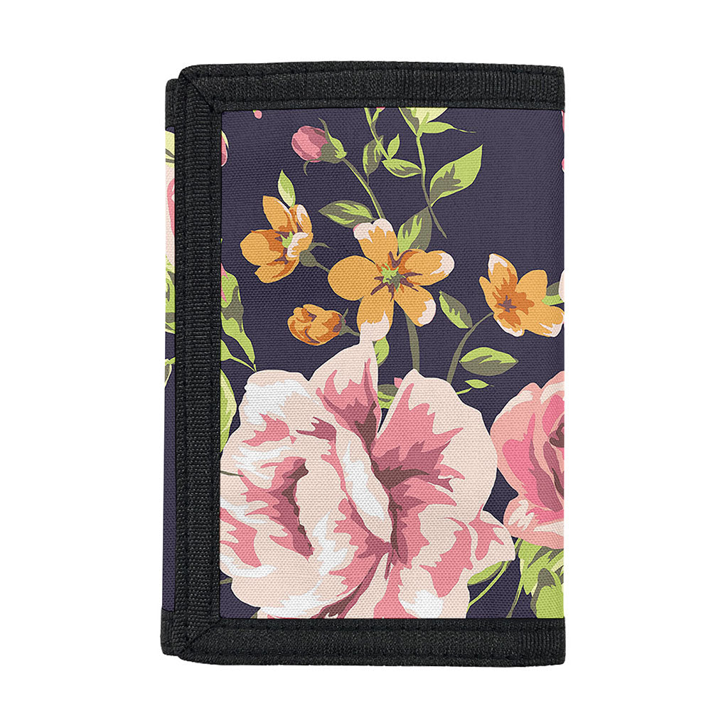Vintage Rose Floral Flower Pattern Print Trifold Wallet