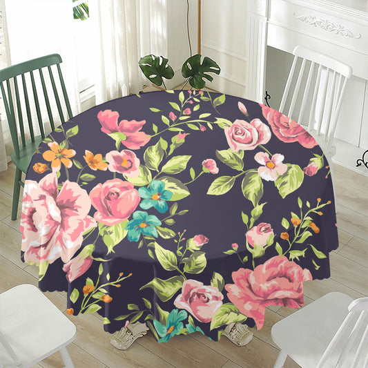 Vintage Rose Floral Flower Pattern Print Waterproof Round Tablecloth