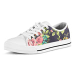 Vintage Rose Floral Flower Pattern Print White Low Top Sneakers