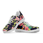 Vintage Rose Floral Flower Pattern Print White Running Shoes