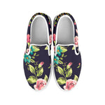 Vintage Rose Floral Flower Pattern Print White Slip On Sneakers