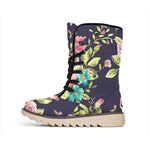 Vintage Rose Floral Flower Pattern Print Winter Boots