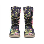 Vintage Rose Floral Flower Pattern Print Winter Boots