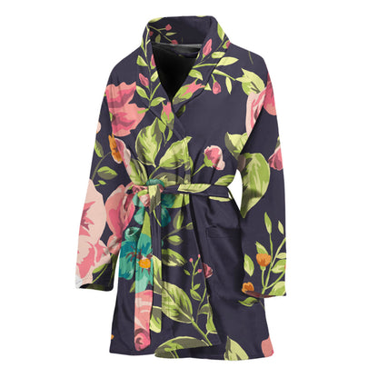 Vintage Rose Floral Flower Pattern Print Women's Bathrobe