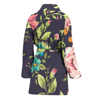 Vintage Rose Floral Flower Pattern Print Women's Bathrobe