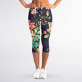 Vintage Rose Floral Flower Pattern Print Women's Capri Leggings