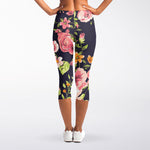 Vintage Rose Floral Flower Pattern Print Women's Capri Leggings