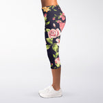 Vintage Rose Floral Flower Pattern Print Women's Capri Leggings