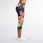 Vintage Rose Floral Flower Pattern Print Women's Capri Leggings