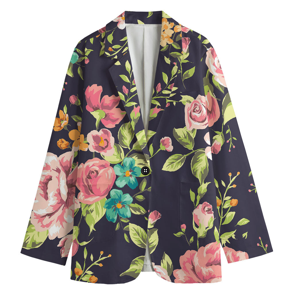 Vintage Rose Floral Flower Pattern Print Women's Cotton Blazer