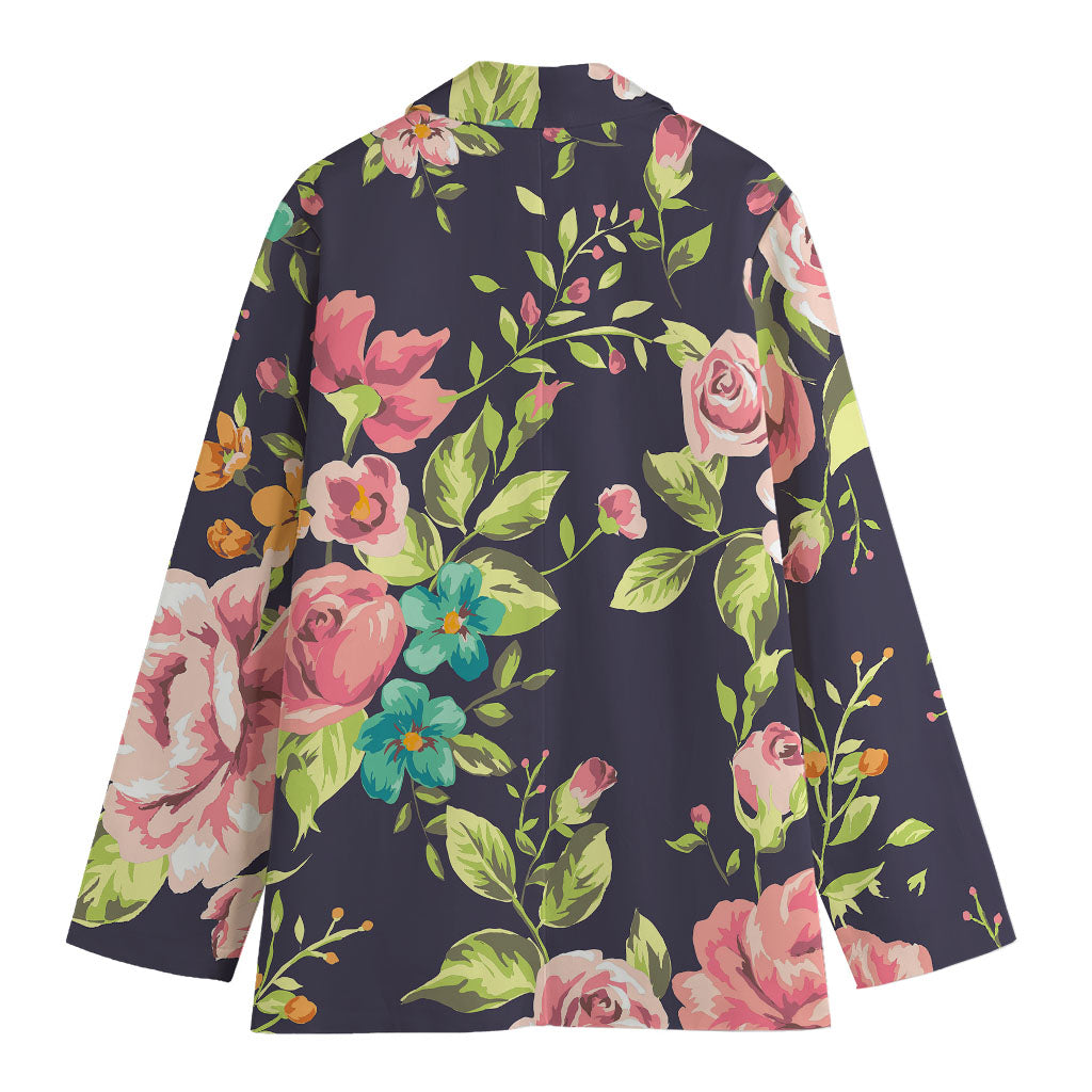Vintage Rose Floral Flower Pattern Print Women's Cotton Blazer