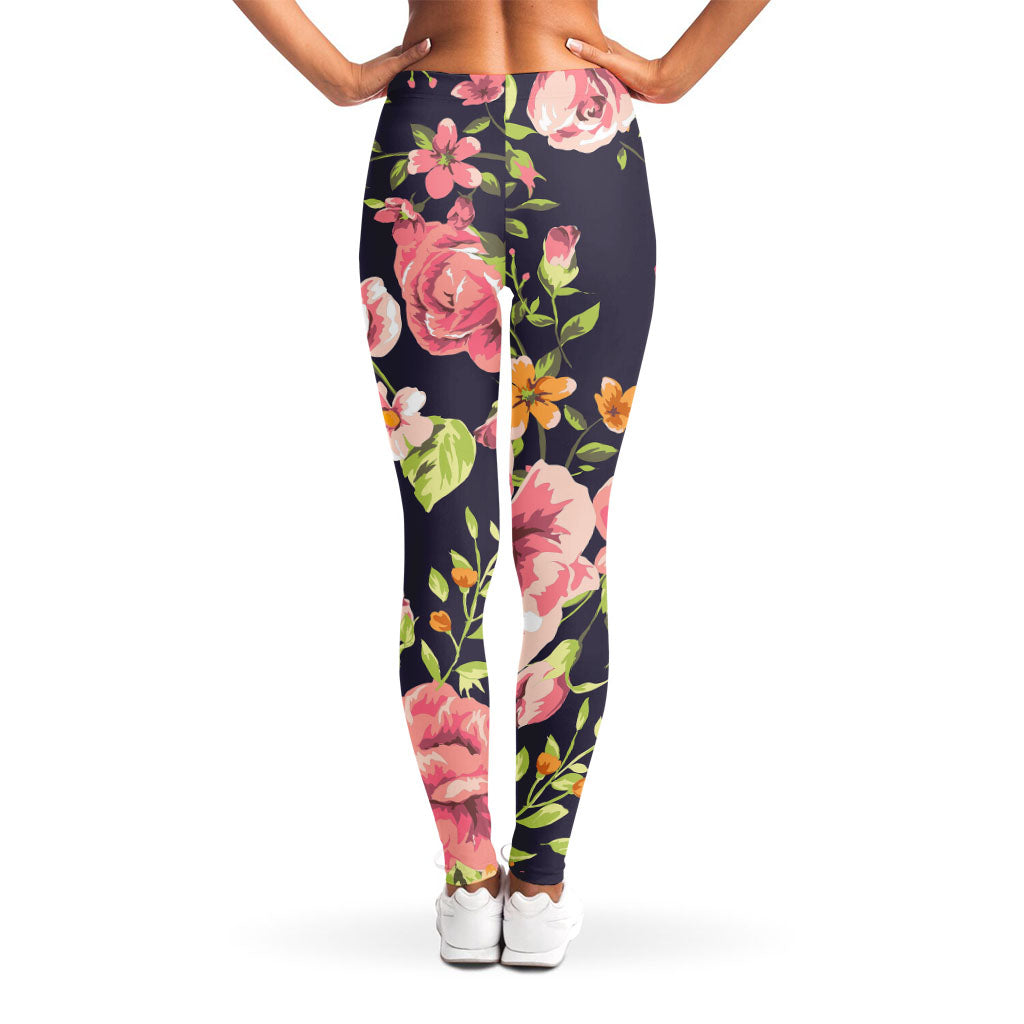 Vintage Rose Floral Flower Pattern Print Women's Leggings