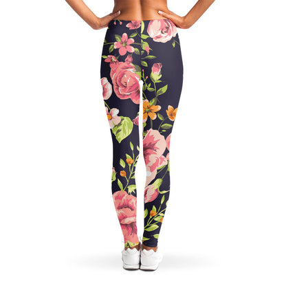 Vintage Rose Floral Flower Pattern Print Women's Leggings
