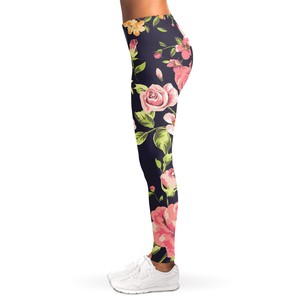Vintage Rose Floral Flower Pattern Print Women's Leggings