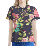 Vintage Rose Floral Flower Pattern Print Women's Polo Shirt