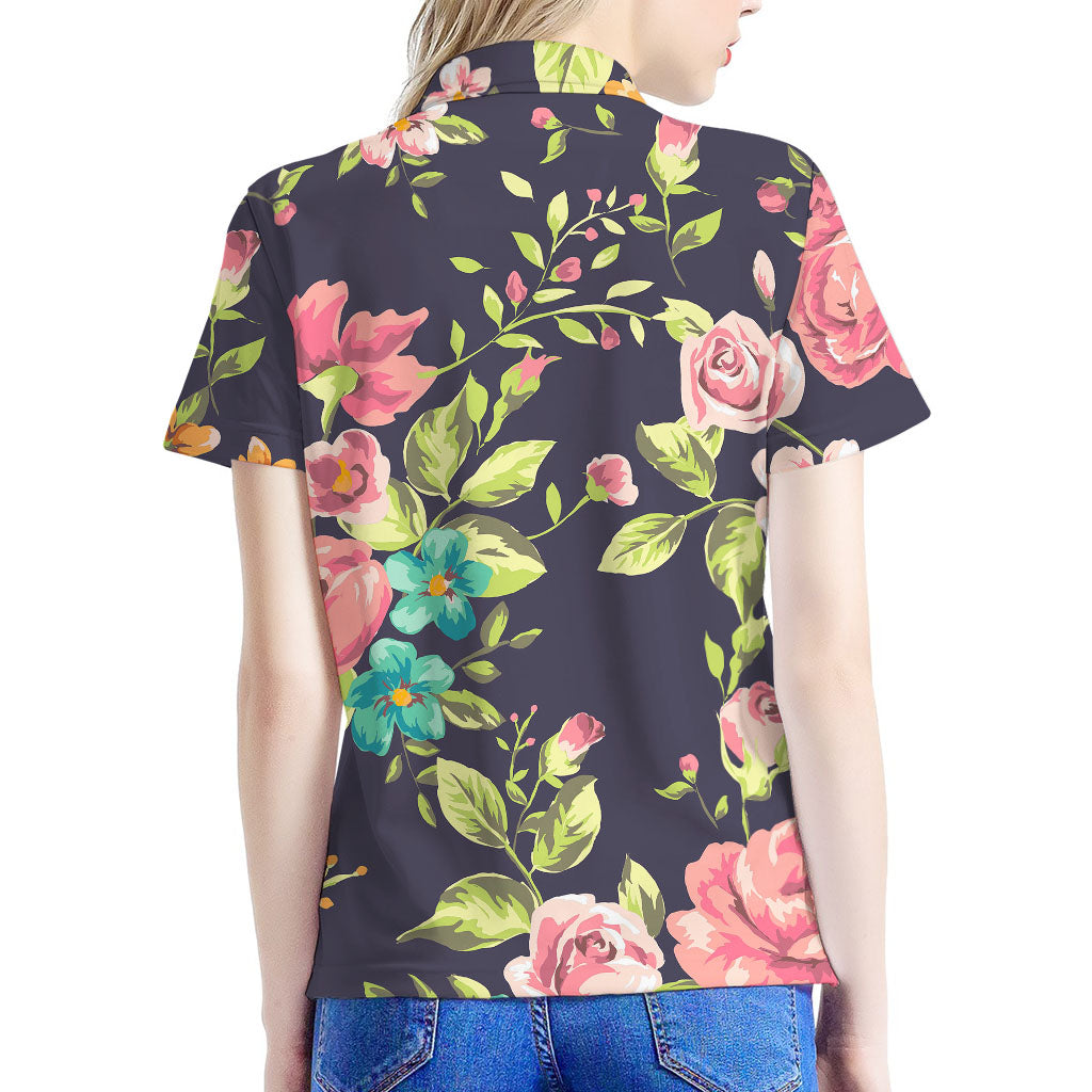 Vintage Rose Floral Flower Pattern Print Women's Polo Shirt